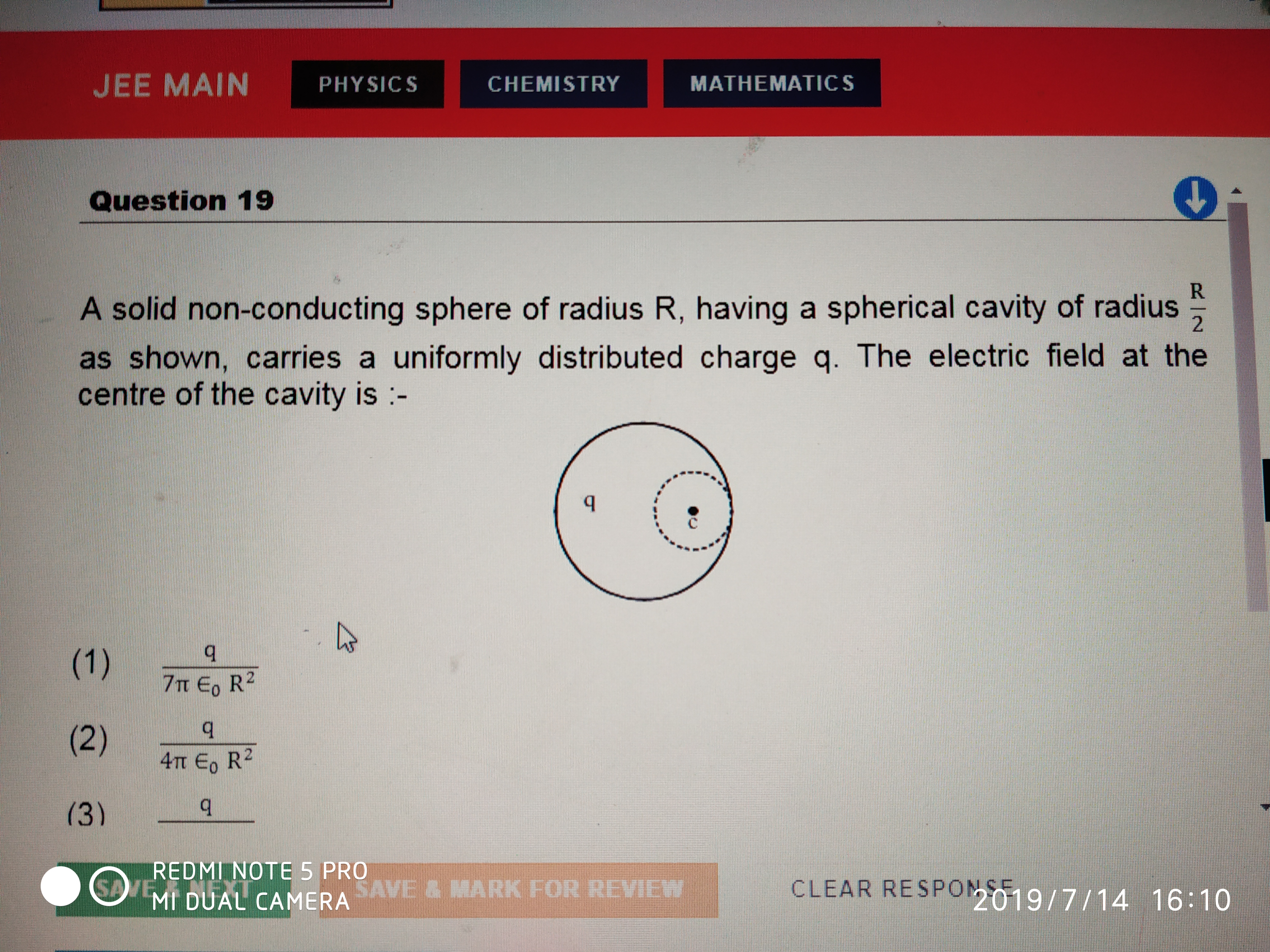 Question image for solid not conducting sphere of radius r have a cy